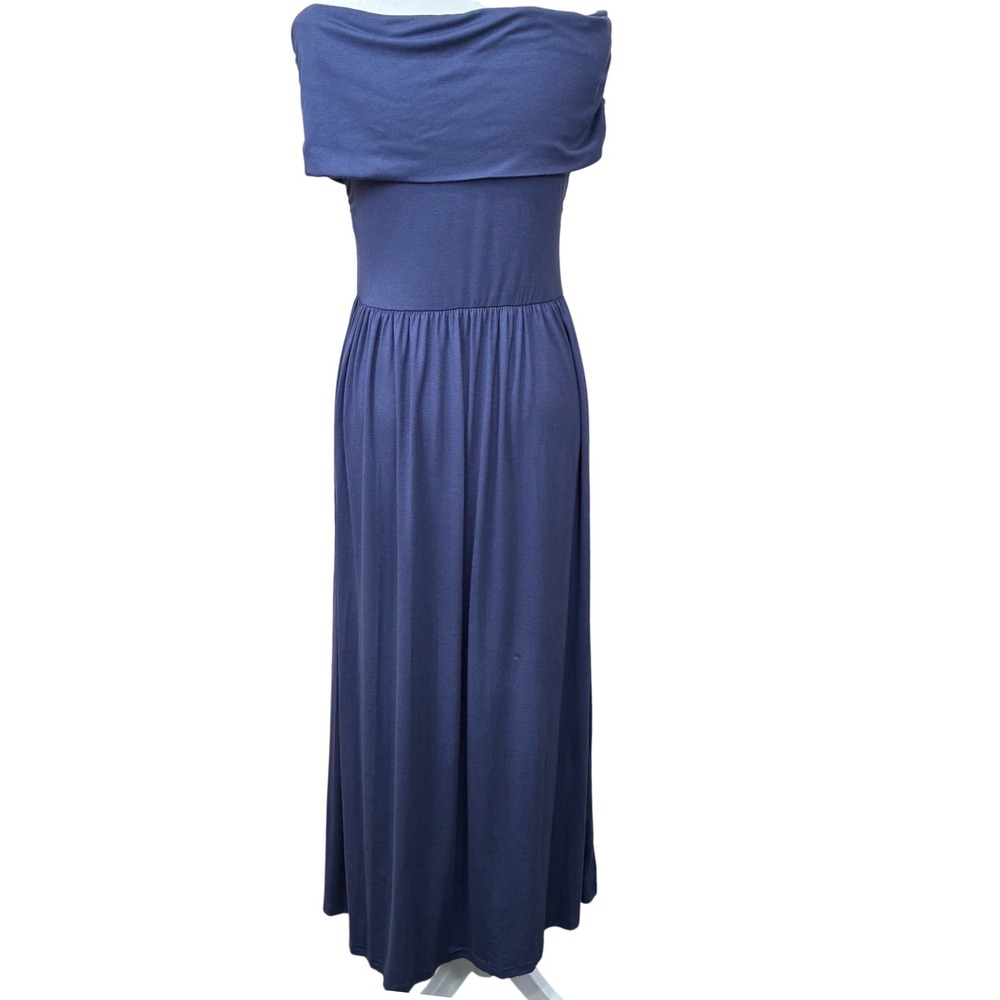 ZESICA Womens Navy Blue Off The Shoulder Maxi Dress Elastic Waist Size M Y2K